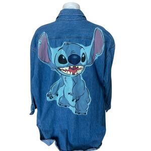 Lilo and Stitch Chambray Shirt 2XL Oversized Unique Shacket Denim Jean Western